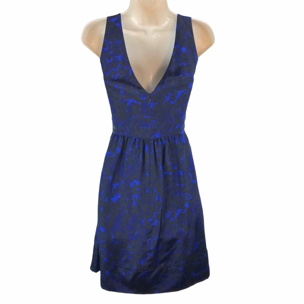 J. Crew 100% Silk Blue & Black A-line Dress Embellished Roses Size XS/0 - Picture 3 of 6